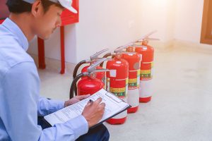 Engineer inspection Fire extinguisher and fire hose.