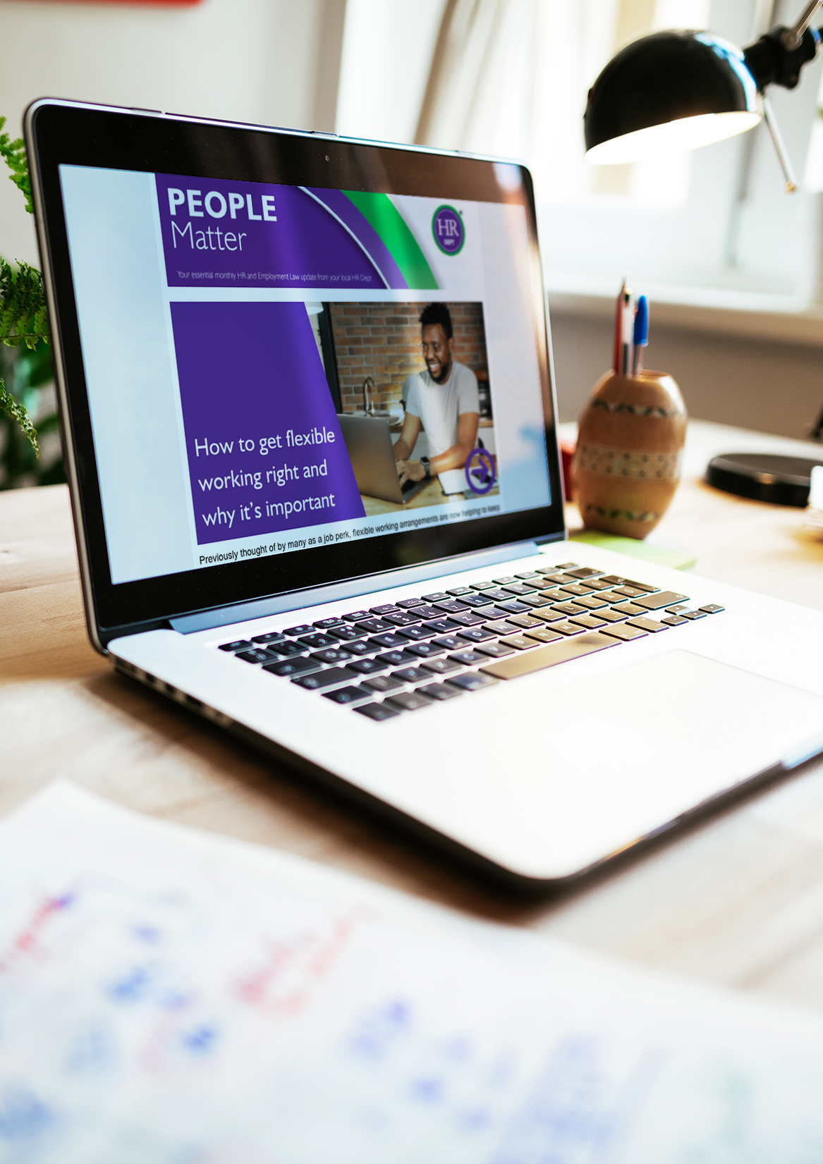 Wide angle of laptop and financial business at home